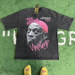 Frog drift Fashion Vintage Loose Basketball Graphic Retro wash Summer The Worm Dennis Rodman t-shirt oversize da uomo