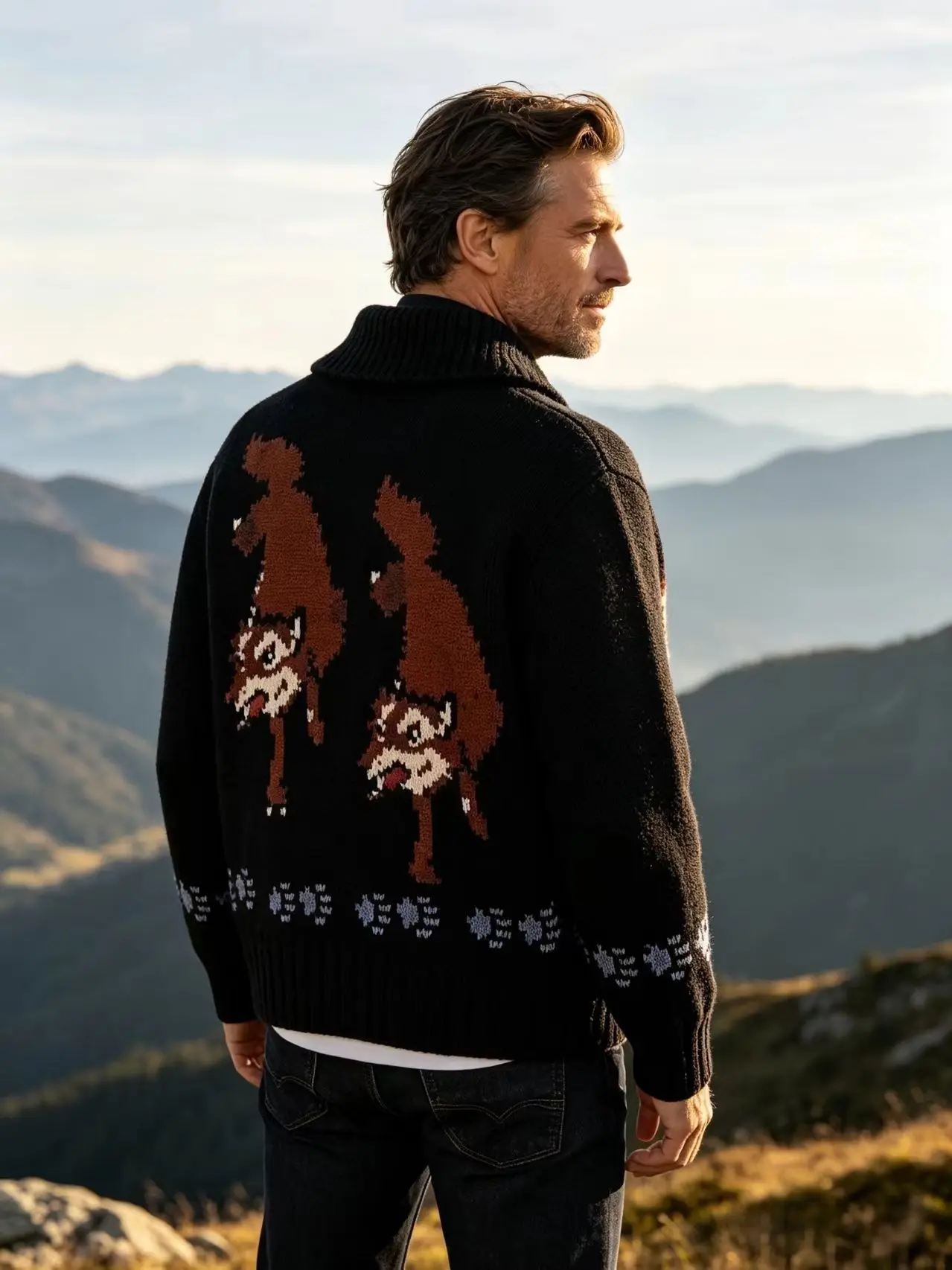 Men's Fox Plaid Knitted Sweater Blazer for Spring 2026 - Thick Knit with Zipper Closure Loose and Comfortable Style