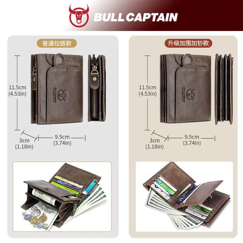 Top layer cowhide men's multi-functional loose change coin pocket photo card case large-capacity thin and light business wallet