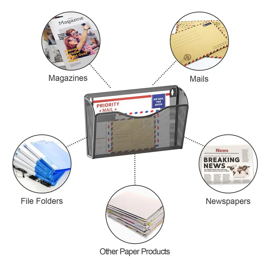 6 Pack Mesh Wall Mounted File Holder Metal Wall File Pocket Mail Organizer for Office Homewith Label Panel