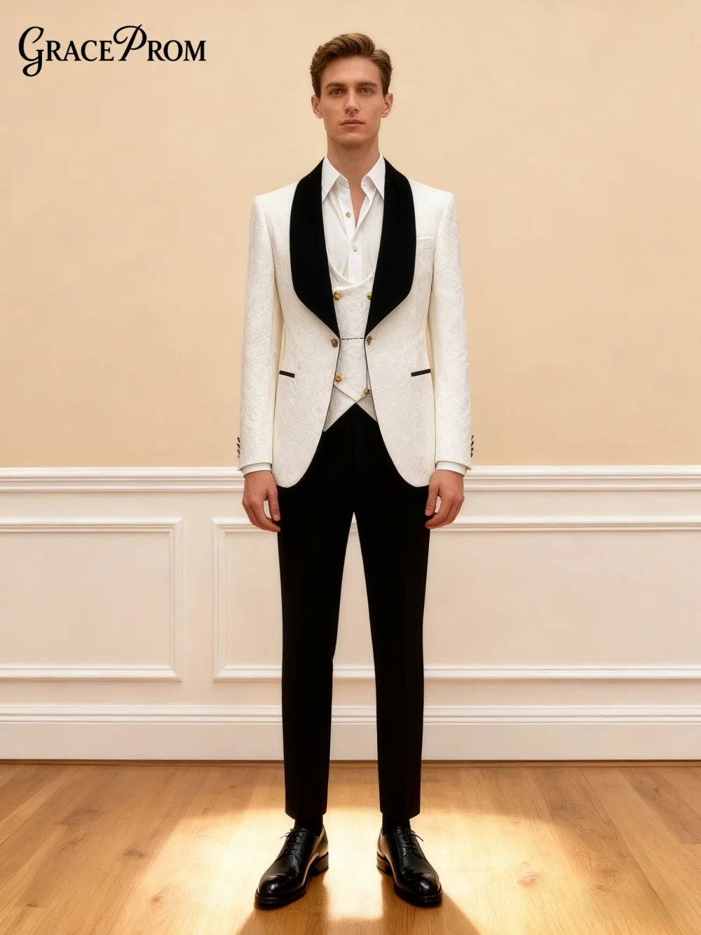 

Fashion Jacquard Men's Suit For Business Classic 3 Piece Set For Men 2026 Slim Jacket Dress Blazers Coat Trousers