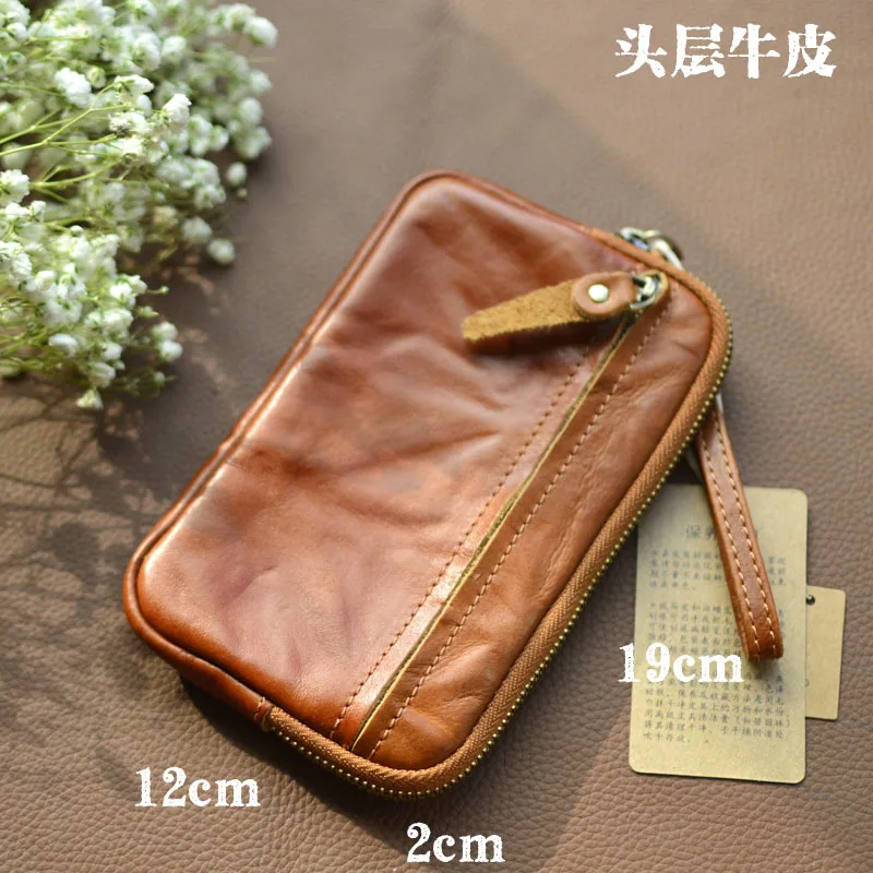 AETOO حقيبة يد جديدة من الجلد المدبوغ بالنباتات بسحاب من جلد البقر محفظة للعملات المعدنية ذات سعة كبيرة حقيبة للبطاقات حقيبة تخزين جلدية حقيبة مفاتيح #2