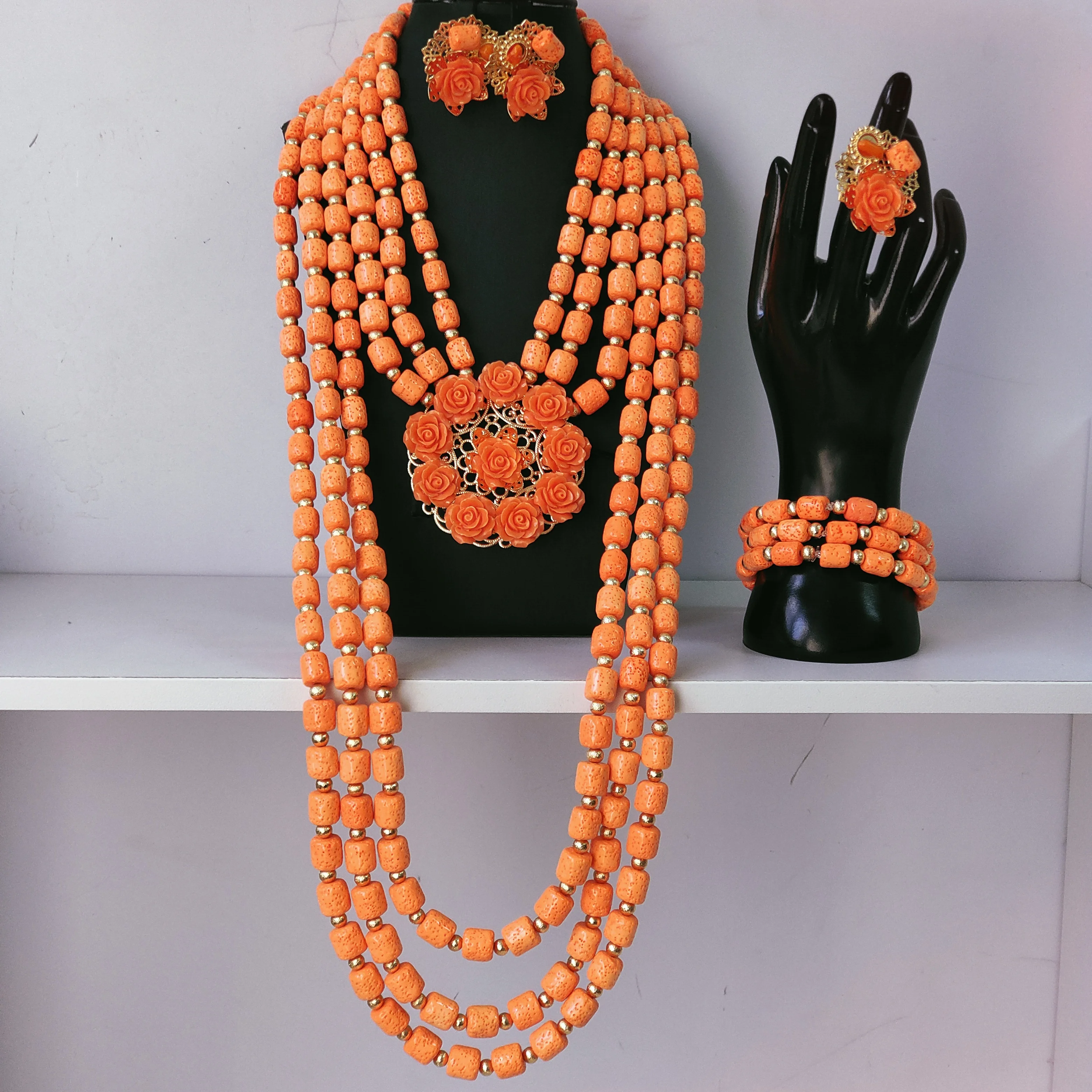 Nigerian Igbo traditional wedding coral bead set Fashion African jewelry set