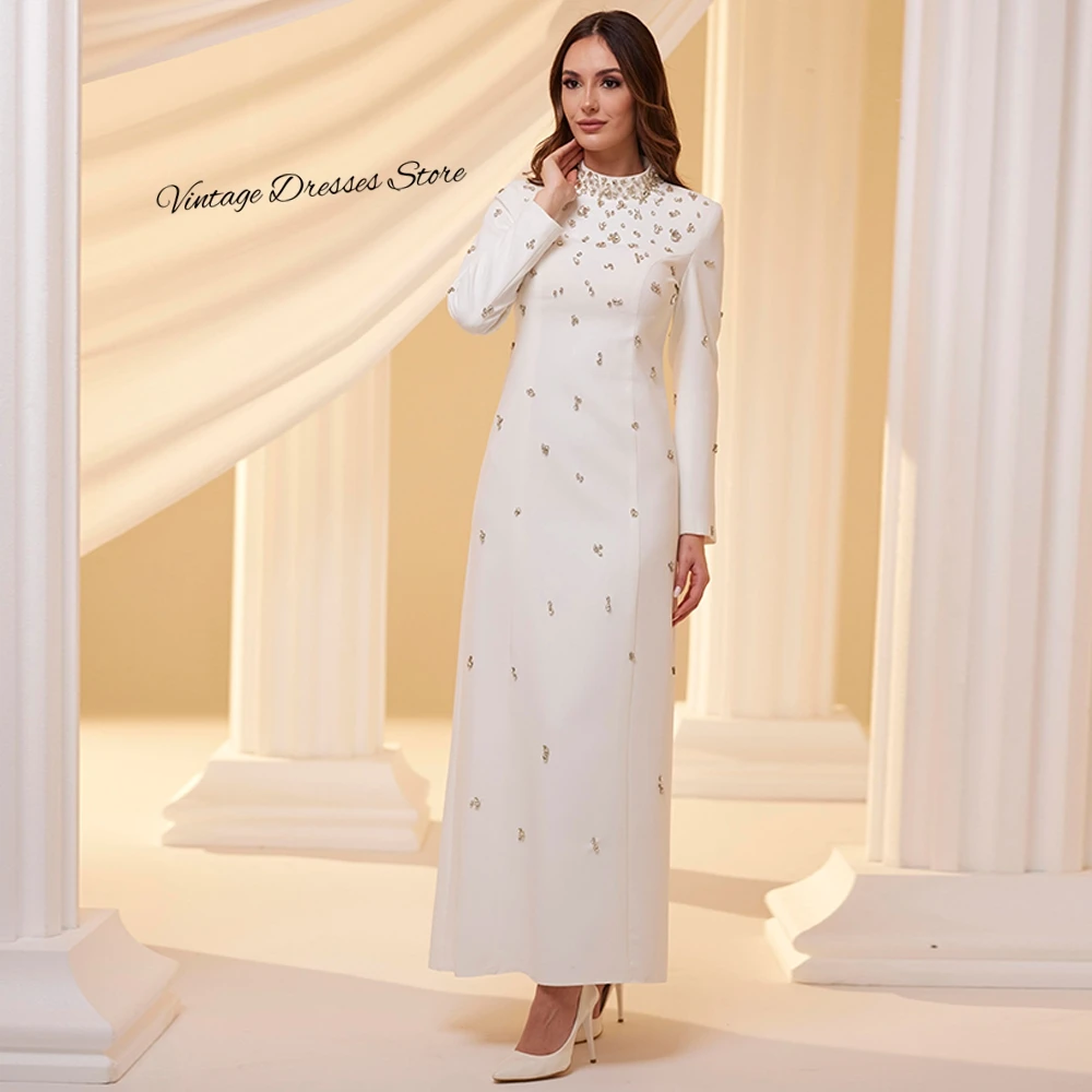 Simple Jersey Evening Dress Temperament Long Sleeves A-Line Prom Dresses Customized Sparkly Crystal Special Occasion Gowns image 2