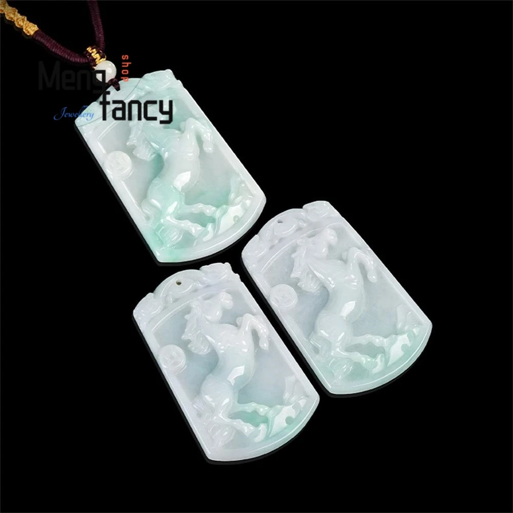 البورمية الطبيعية A-الصف الجاديت علامة زودياك للحصان هو حول الحصول على قلادة اليشم الدبق الغنية مجوهرات الأزياء الفاخرة #5