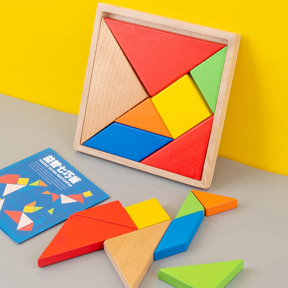 

2 Sets Educational Tangram Jigsaws Wooden Colorful Tangram Toy Early Learning Gift for Kid Toddlers (12x12cm)