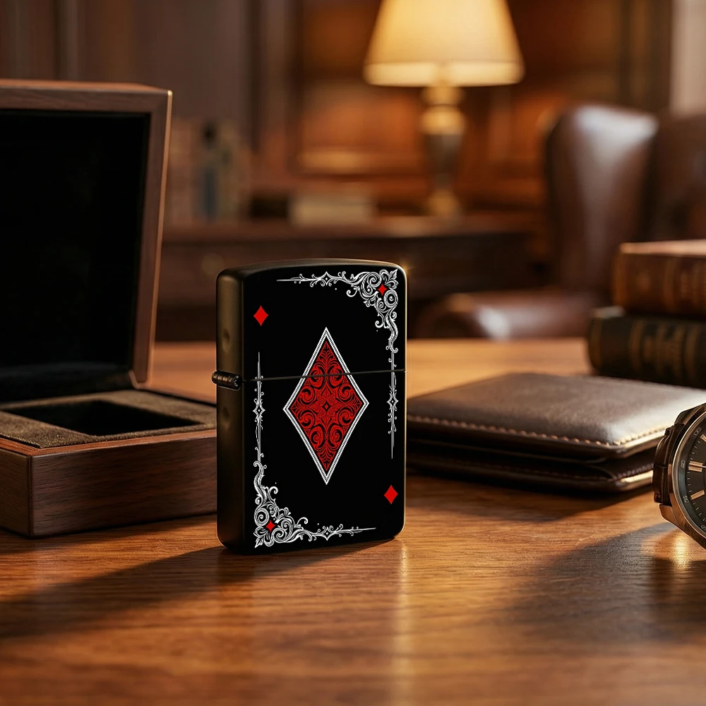 Vintage Flip Top Lighter lighters vintage Ornate Ace Of Diamonds Playing Card Black Red Gothic Scroll Print lighters for smokers