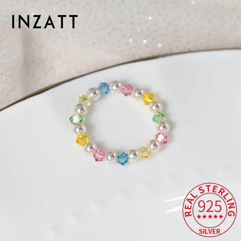 

INZATT Colorful Beads Pearl Bungee Cord Adjustable Ring for Women Party Cute Fine Jewelry Light Luxury Accessories