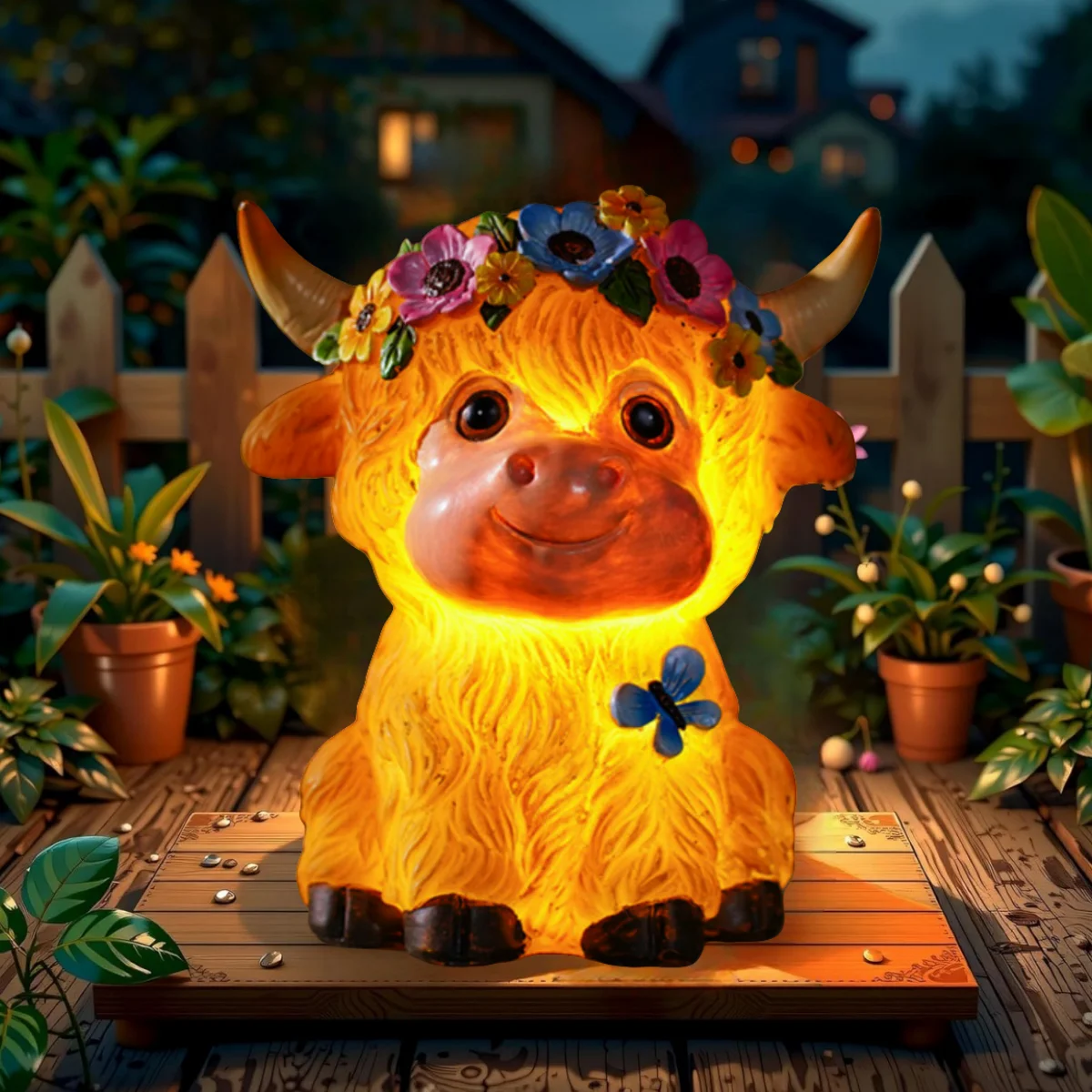 

Outdoor Garden Resin Statue Light, Highland Cow Solar Garden Statue, Outdoor Garden Resin Highland Cow with Flower Statue Light,