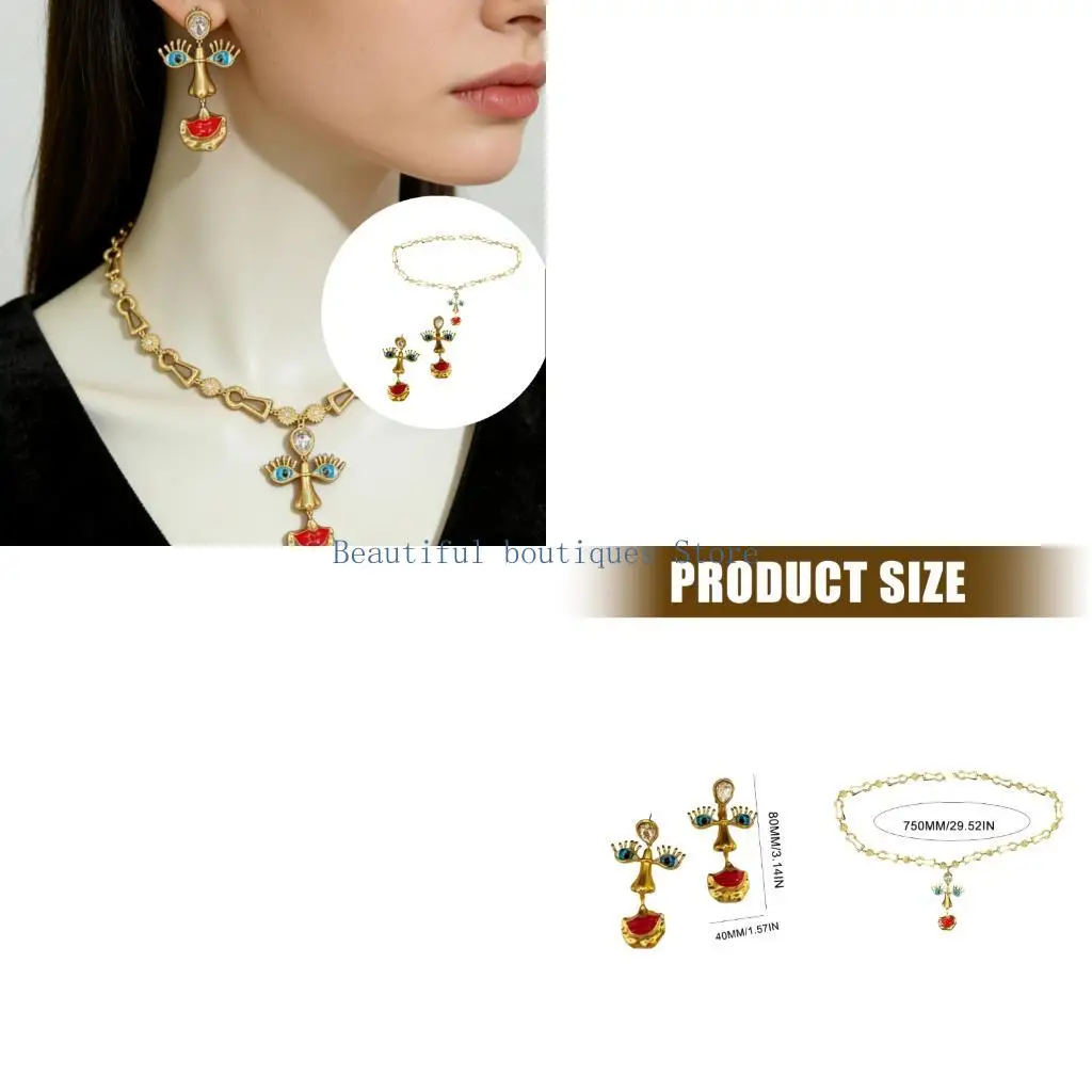 u4lf-artistic-grotesque-face-earrings-necklace-ethnic-statement-unisex-accessories-fashionable-accessory-for-party
