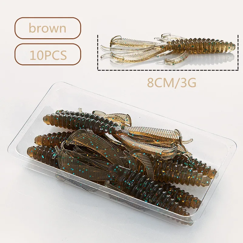 10 Stück Silikon-Weichköder, Hummer-Angelköder, 8 cm, getauchte Garnelen, rotierender Doppelschwanz, Meeresangelzubehör für den Outdoor-Angelgebrauch