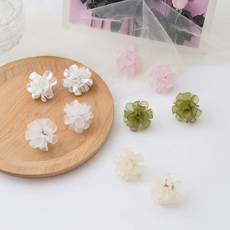 Stud Earrings Sheer Matte Flower Silver Post Fairy Style Spring Summer Lightweight Comfortable Office Party Gift Women