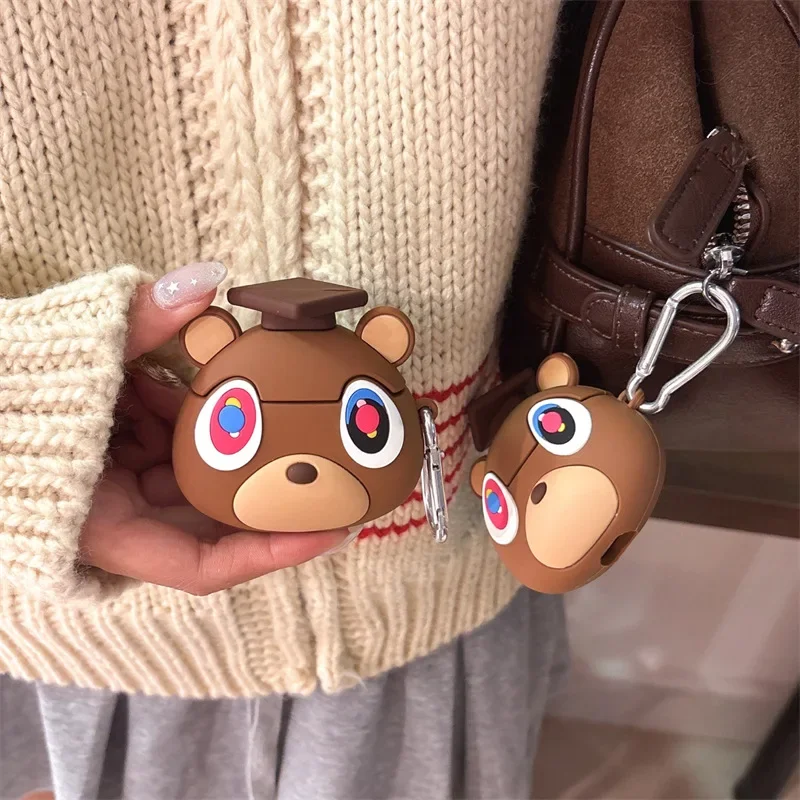 Dropout Bear casing ponsel warna cokelat, casing penutup pelindung Earphone kotak pengisi daya untuk AirPods 4 Airpod 1 2 3 Pro 2