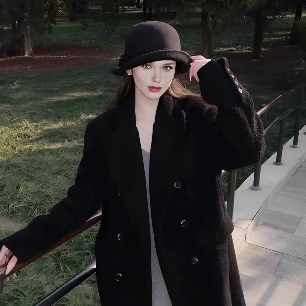 Women Wool Felt Hat Classic Felt Cloche Hat for Women Vintage Soft Fedora Bucket Hat Short Brim Bowler Cap with Bow for Women