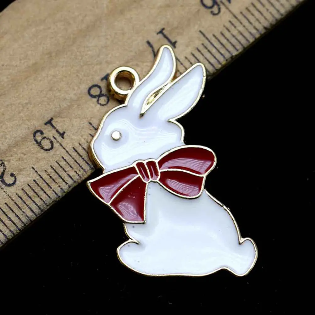 10Pcs Rabbit with Bow Alloy Pendant Charms Jewelry Making Supplies DIY Necklace Bracelet Dangle Scrapbooking Keyring Cellphone