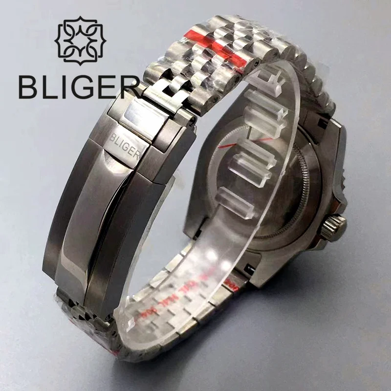 BLIGER 40mm zegarek nurkowy dla mężczyzn NH34 GMT automatyczna czarna tarcza czerwona litera Pepsi kolorowa ramka 120 kliknięcie ceramiczna