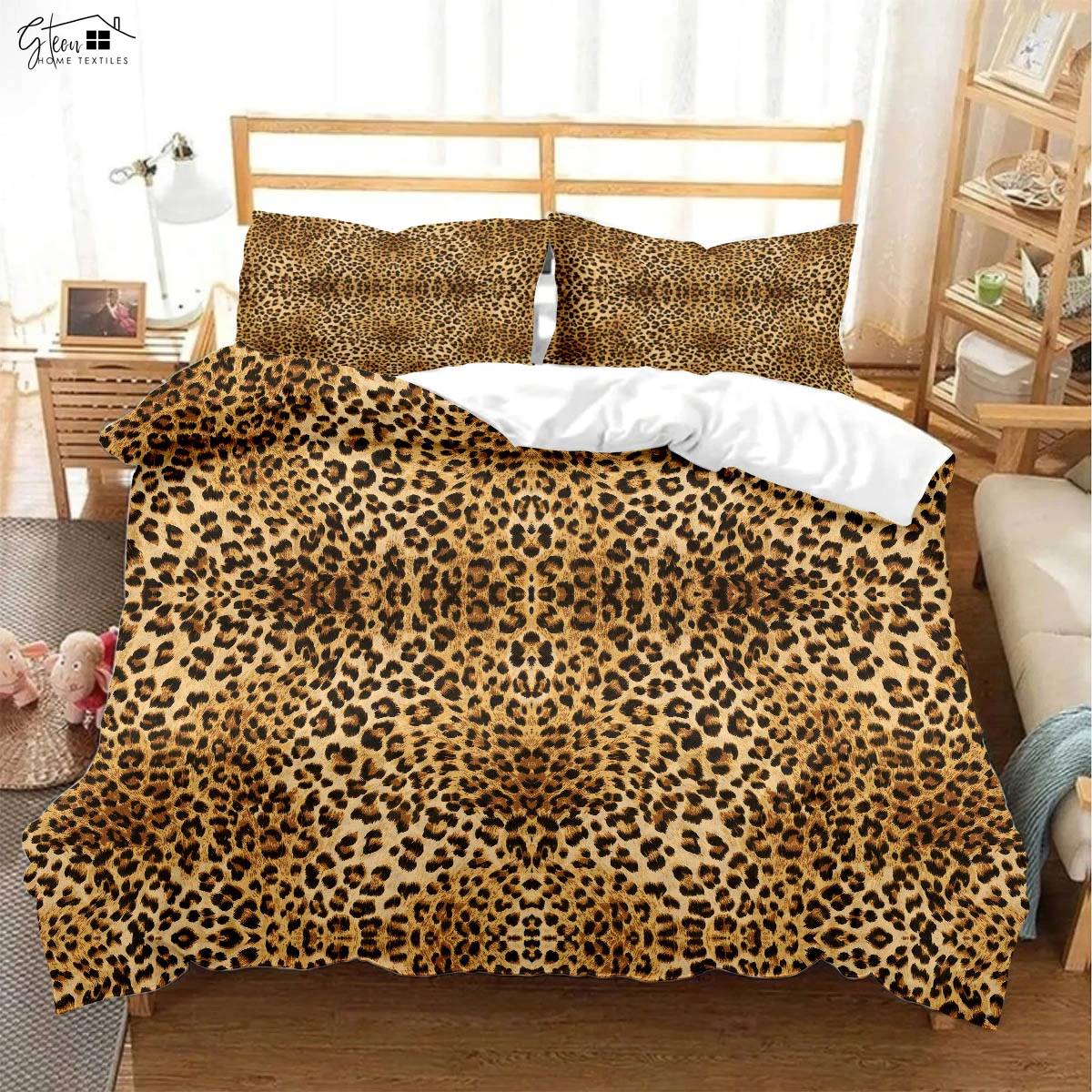 

Vintage Animal Texture Leopard Print Bedding Set Soft and Comfortable Down Quilt Cover Set 3-piece Kids Quilt Cover Set