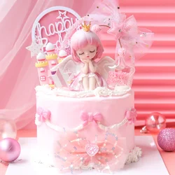 Angel Crown Girl Cake Decoration Happy Birthday Cake Toppers Princess Castle Cupcake Toppers Wedding Baby Shower Baking