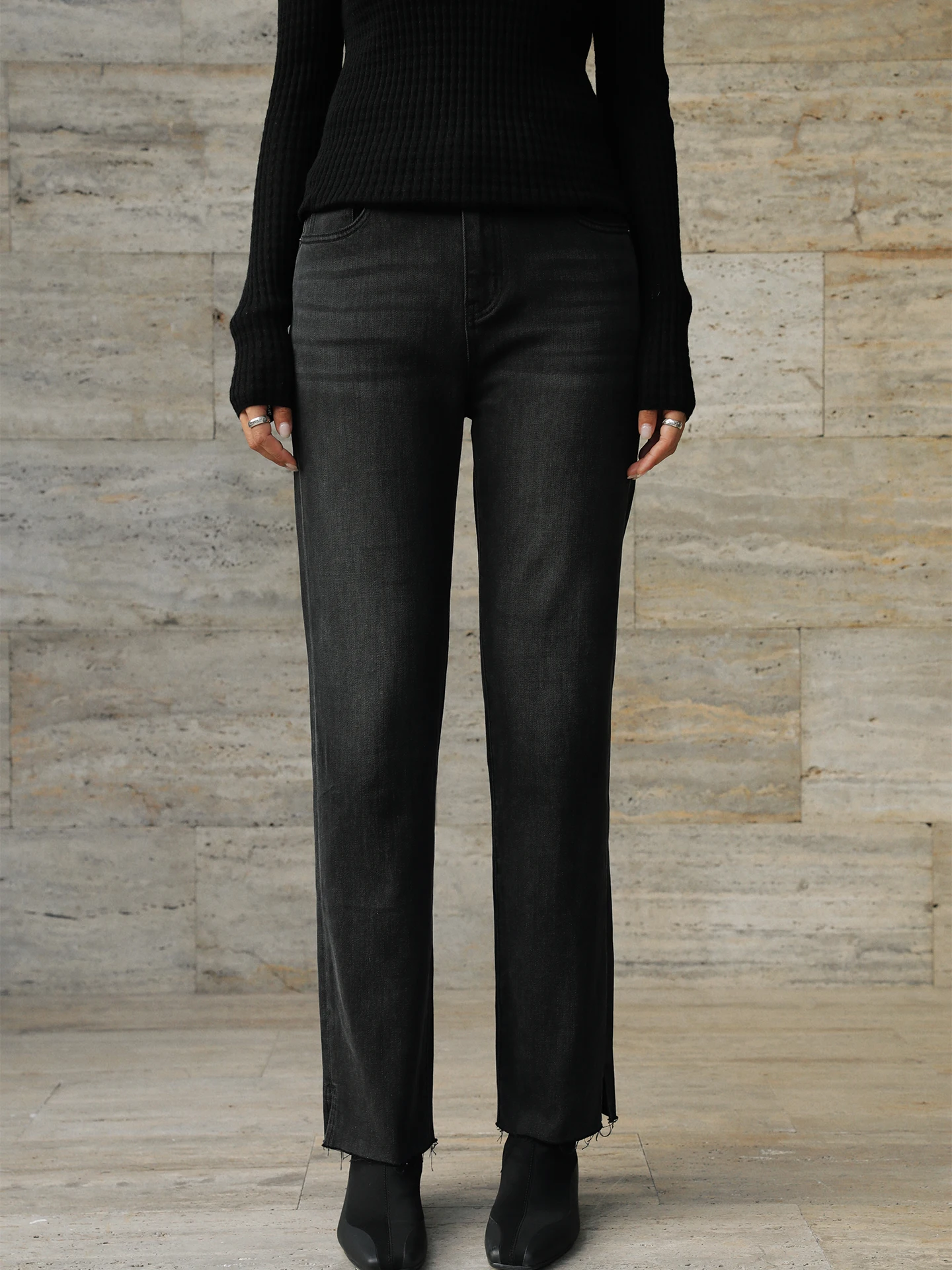 

Ретро джинсы-скинни с высокой талией и тонкими разрезами для женщин, прямые повседневные брюки, модные женские штаны