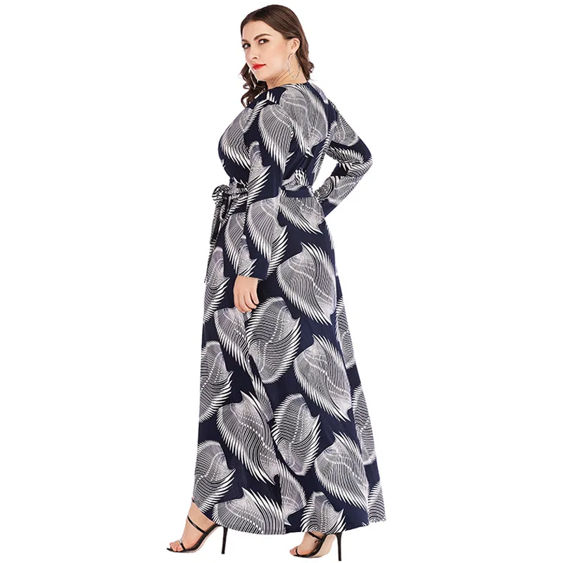 2023 Women Dress Long Sleeve Spring Woman Long Dresses V-neck Print Maxi Dress Autumn Party Dress Female Elegant Dress Plus Size