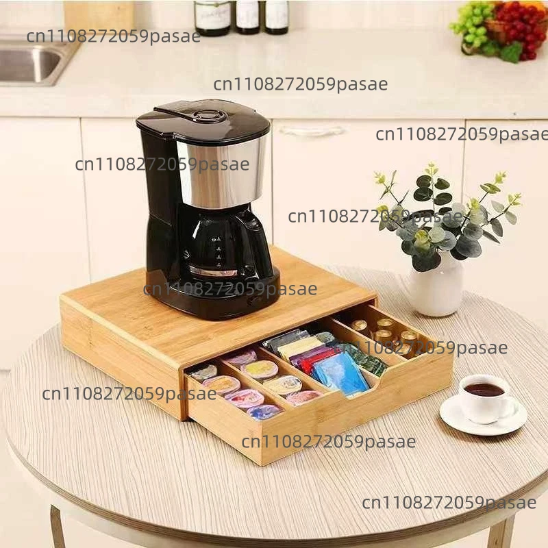 Bamboo Drawer Storage Box, Household Coffee Tea Capsule Storage Box, Tea Room Multi-Grid Coffee Storage Stand
