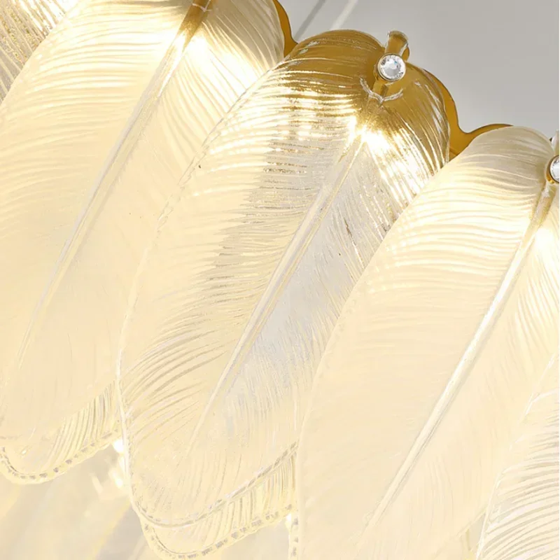 Nordic Luxury  Feather Led Chandelier for Living Dining Room Bedroom White Glass Pendant Lights Home Decoration Hanging Light