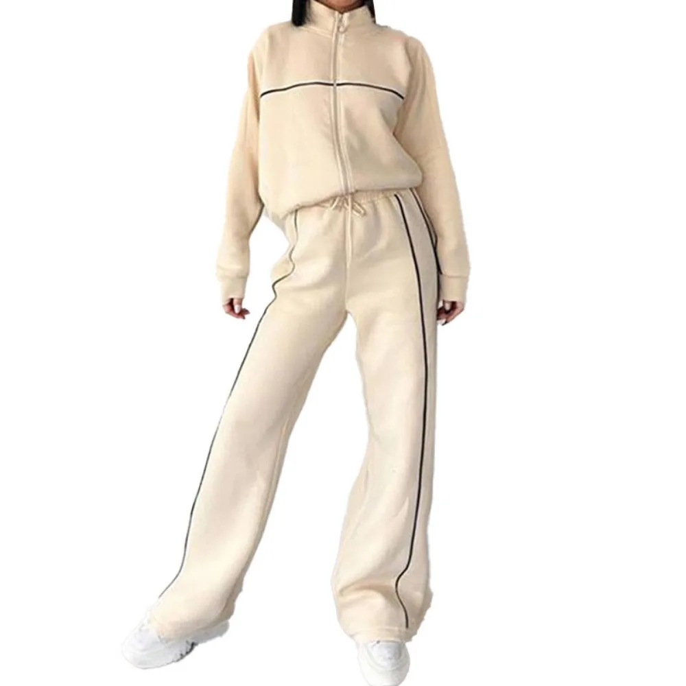 Women Two Piece Sets Tracksuit Outfit Jacket Sweatshirts Pocket Drawstring Long Pants Suit Thick Casual Office Lady Autumn image 4