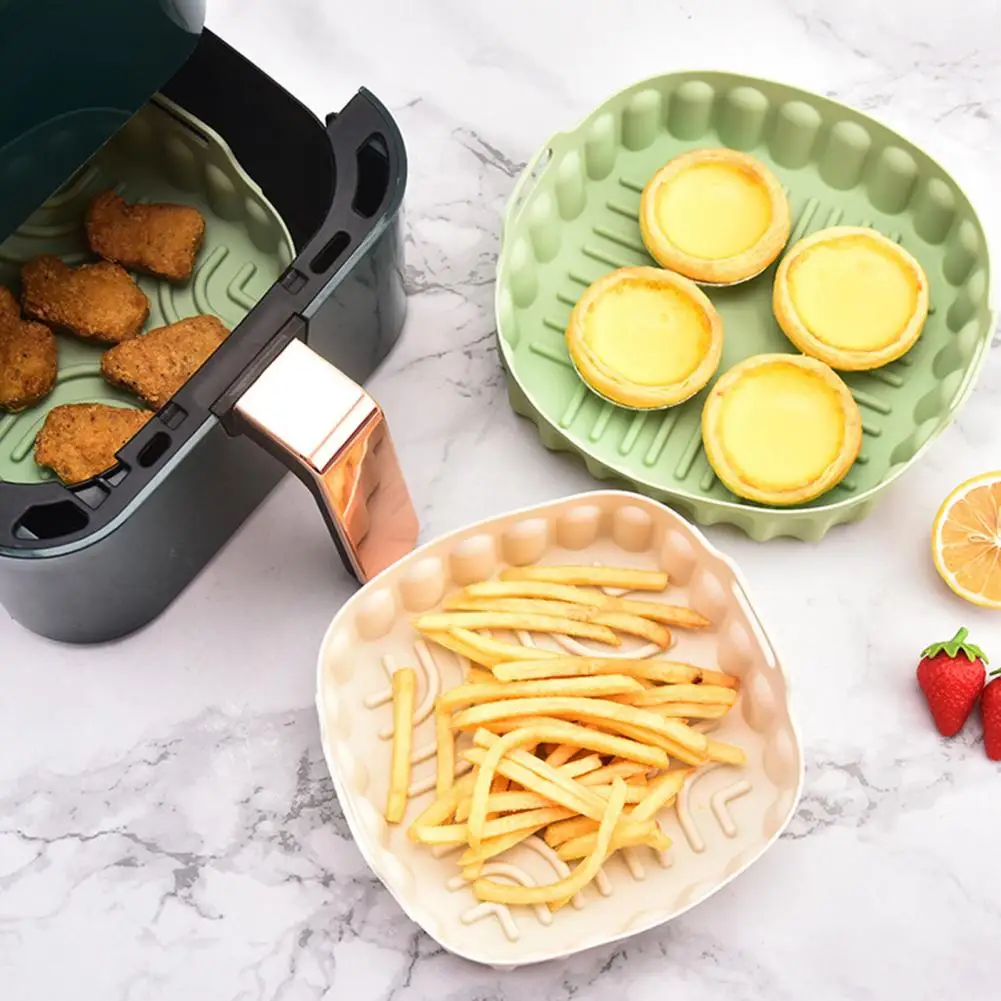 Square Silicone Air Fryer Liner with Handles Non-Stick Reusable Baking Mat Heat-Resistant for Oven Microwave Air Fryer Accessory