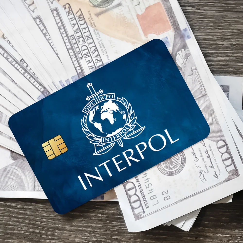 ملصقات بطاقات الائتمان المزخرفة المقاومة للماء من Interpol، 4 قطع من ملصقات حافلة البنك للديكور الأمامي للخصم