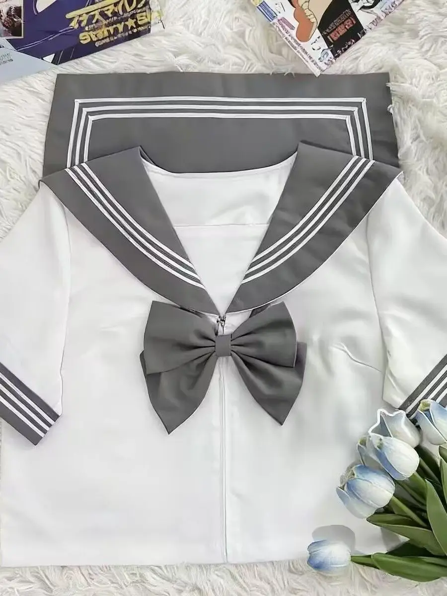 Rainbow Squadron Sailor Suit Gray Three Books JK School Uniform Set Traditional Uniform New Versatile College Style Four-Piec...