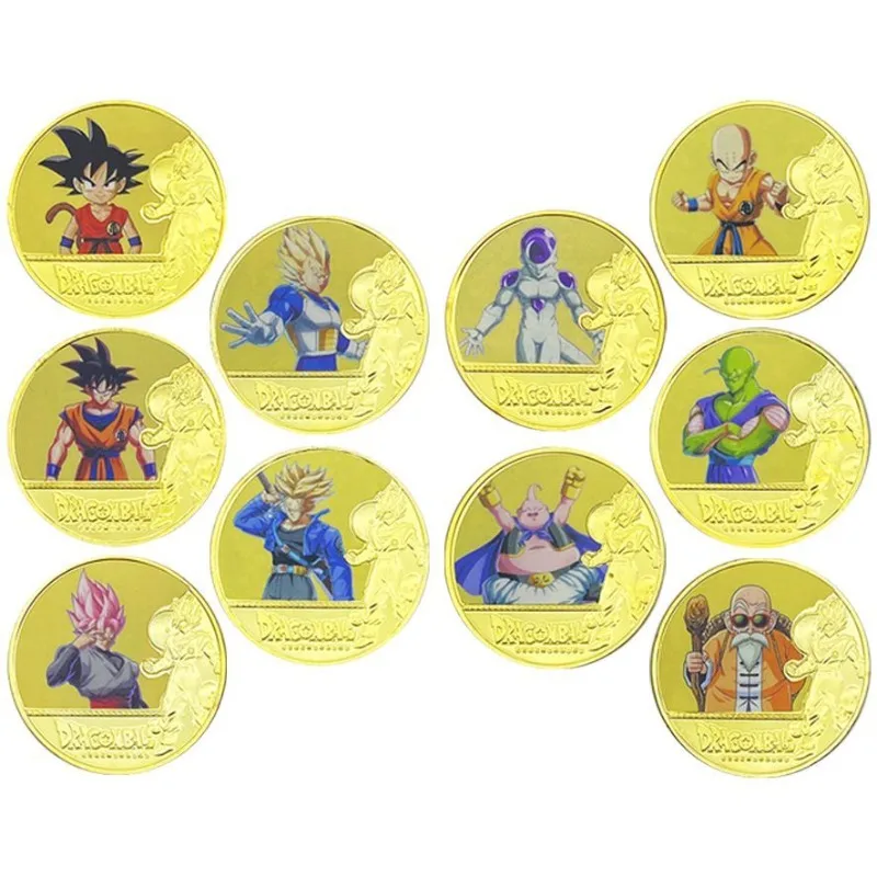 Dragon Ball Cute Anime Peripheral Commemorative Coins Goku Vegeta Krillin Piccolo Metal Collection Badge Commemorative Coin Gift