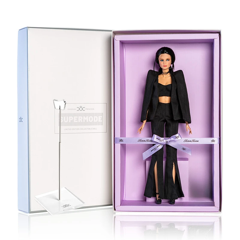 Bambola da supermodelo da 32 cm con vestiti con supporto per bambola, serie di abiti neri alla moda, principessa, vestire, scatola regalo per collezionisti di giocattoli fai da te