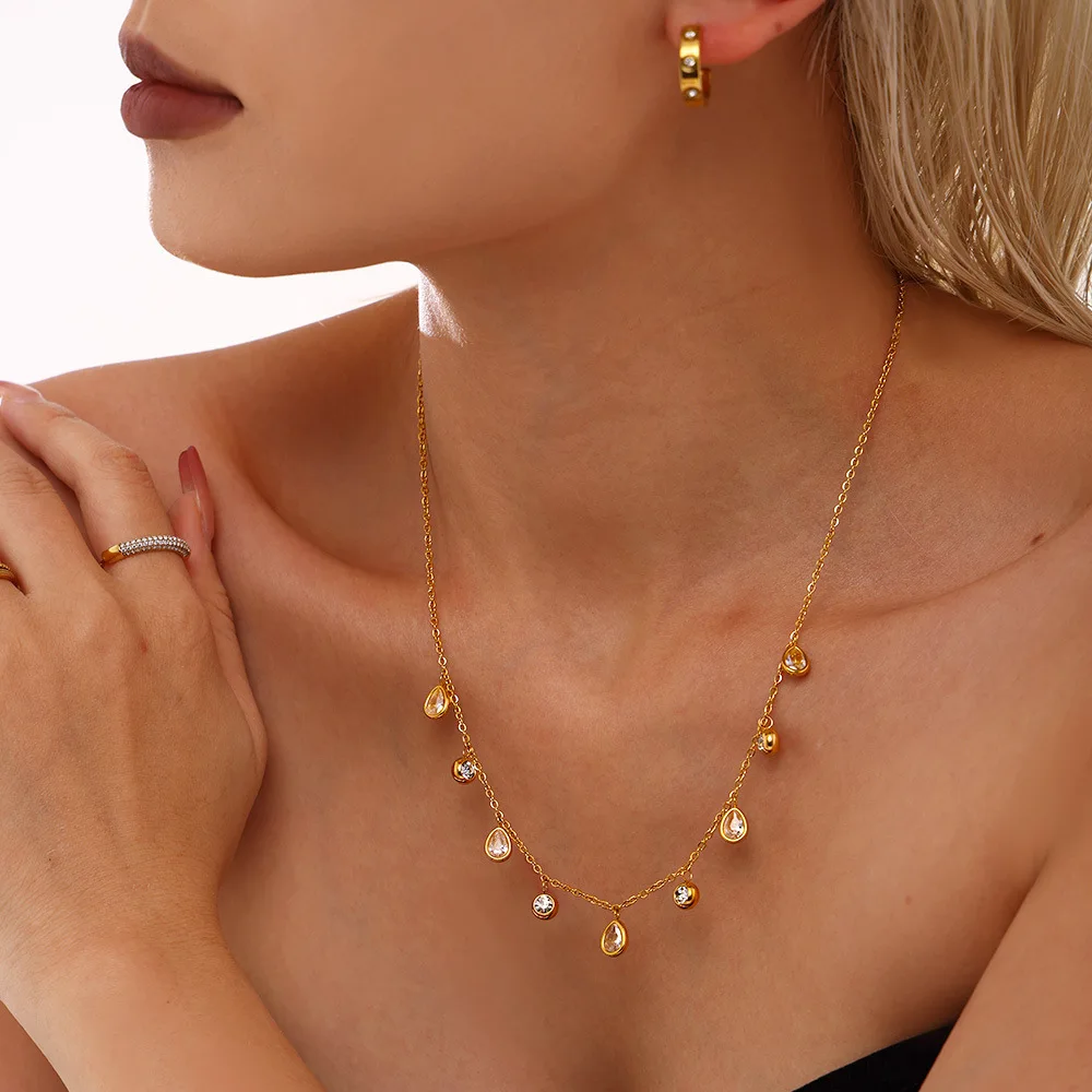 Women's Gold Plated Zircon Water Drop Pendant Necklace
