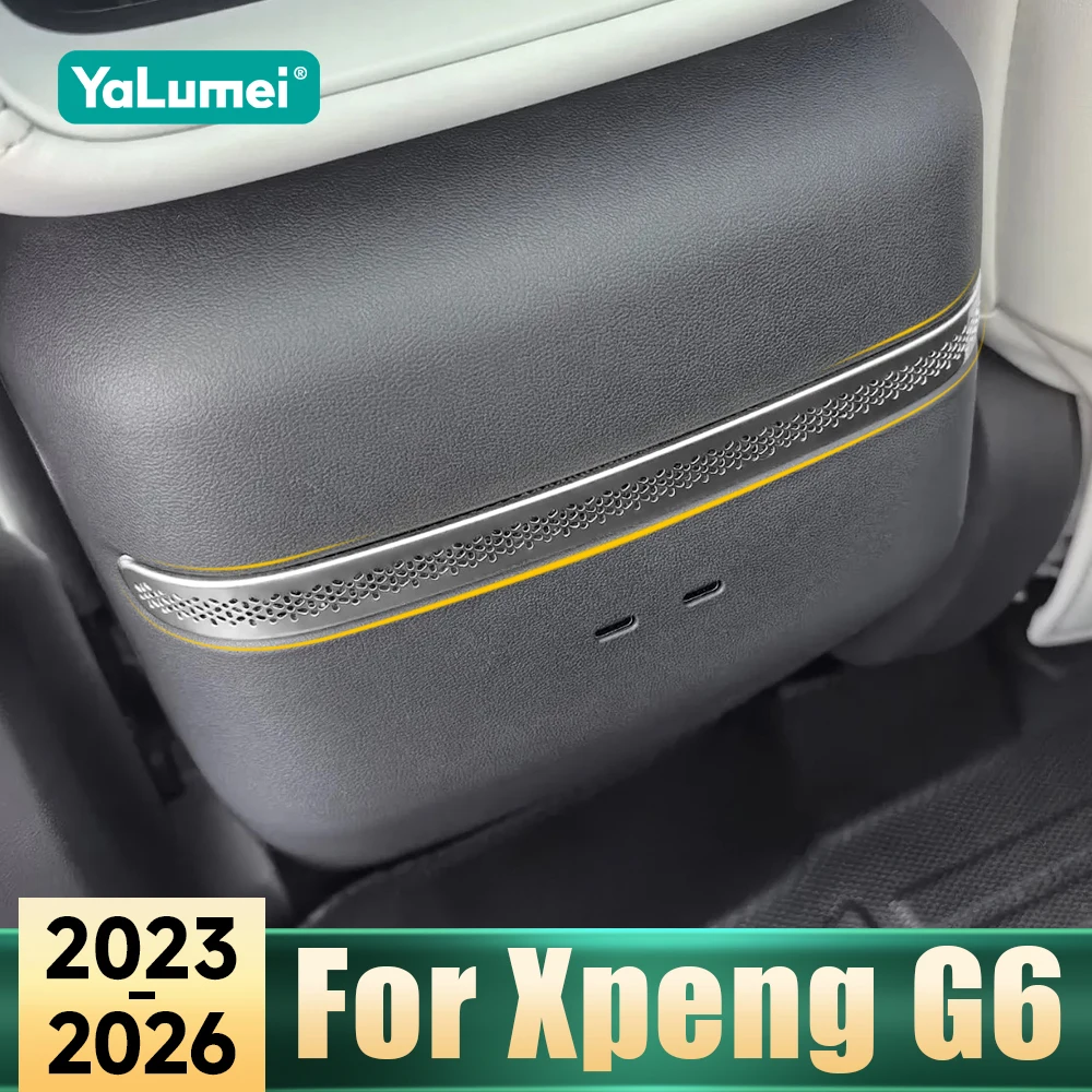 Für Xpeng G6 2023 2024 2025 2026 Edelstahl Auto Hintere Armlehnenbox Lautsprecher-Horn-Zierleiste Luftauslass Audio-Abdeckung Zubehör