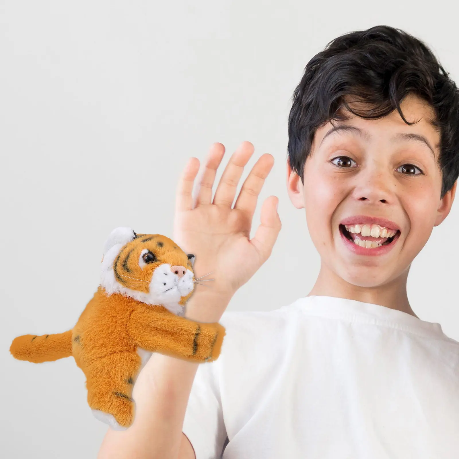 Braccialetti a scatto con animali (Tigre), morbidi e regolabili, ideali come premi scolastici, bomboniere per feste di carnevale, braccialetti a scatto con animali di peluche