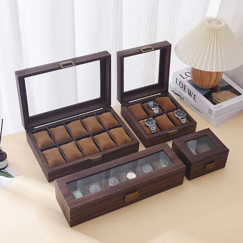 New Style Retro Imitationv High End Transparent Windowed Watch Grain Leathe Storage Display Packaging Box Headpiece Storage Case image 2
