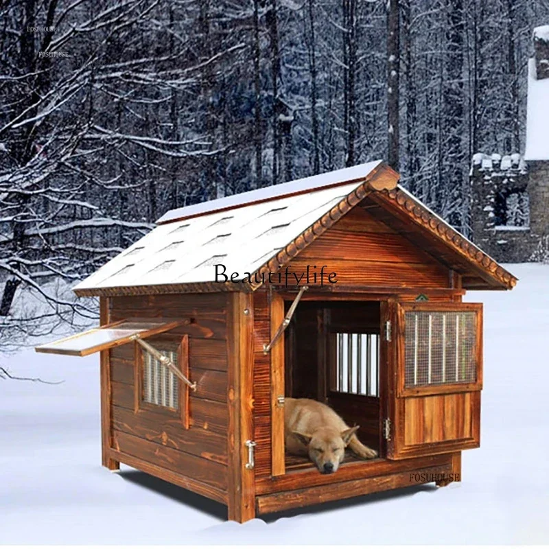 

Solid Wood Kennels Outdoor Rainproof Sunscreen Dog Houses Large Dog Courtyard Villa House Type Cage Dog Kennel
