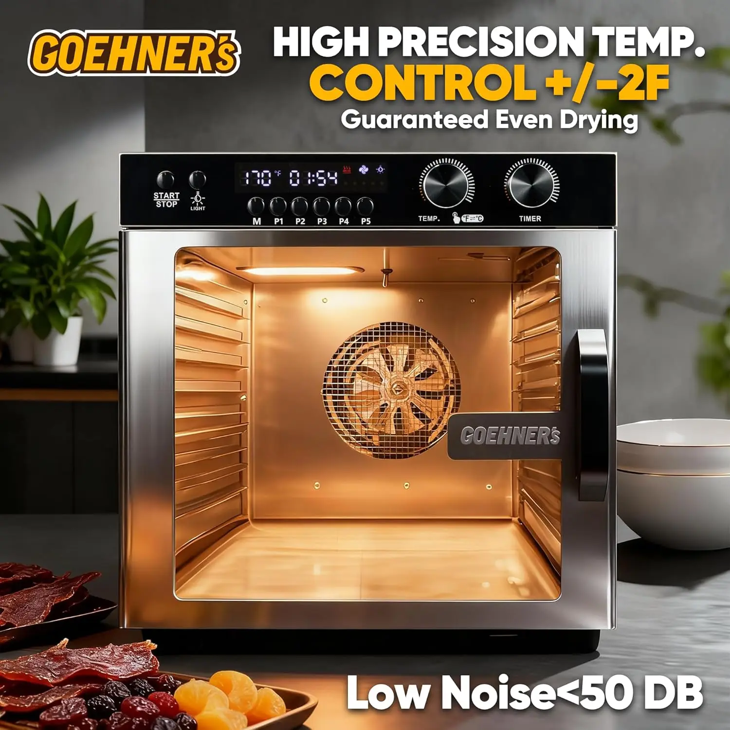 Food Dehydrator Machine 450W 8 Stainless Steel Trays Fruit Dehydrator 5 Custom Memories 48H Timer 86F-194F Temp
