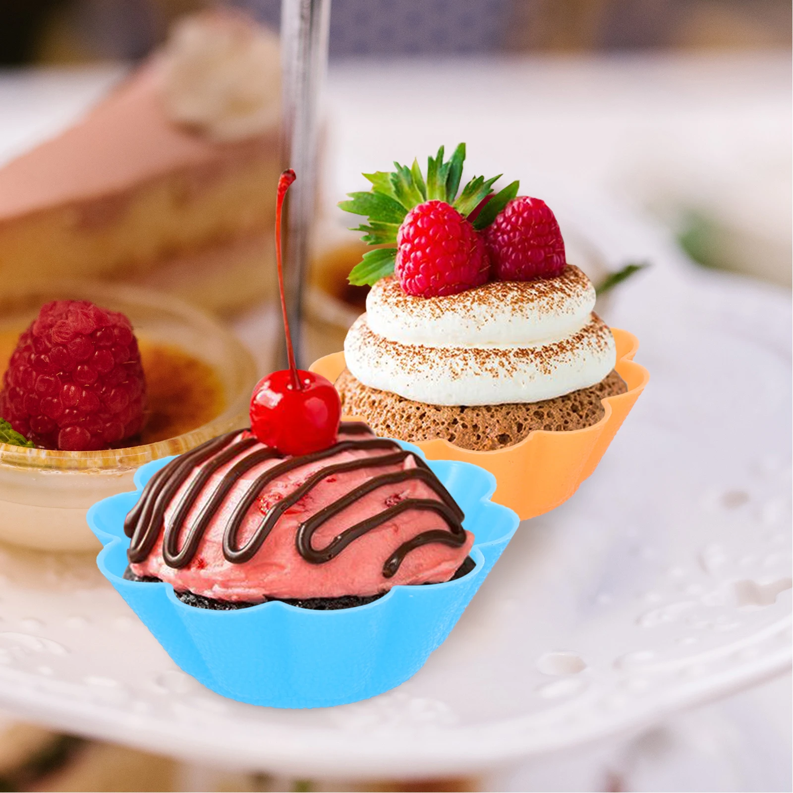 

6pcs Silicone Muffin Cups Flower Shape Non Stick Reusable Baking Oven Safe Microwave Dishwasher Freezer Mini Muffins Cupcake