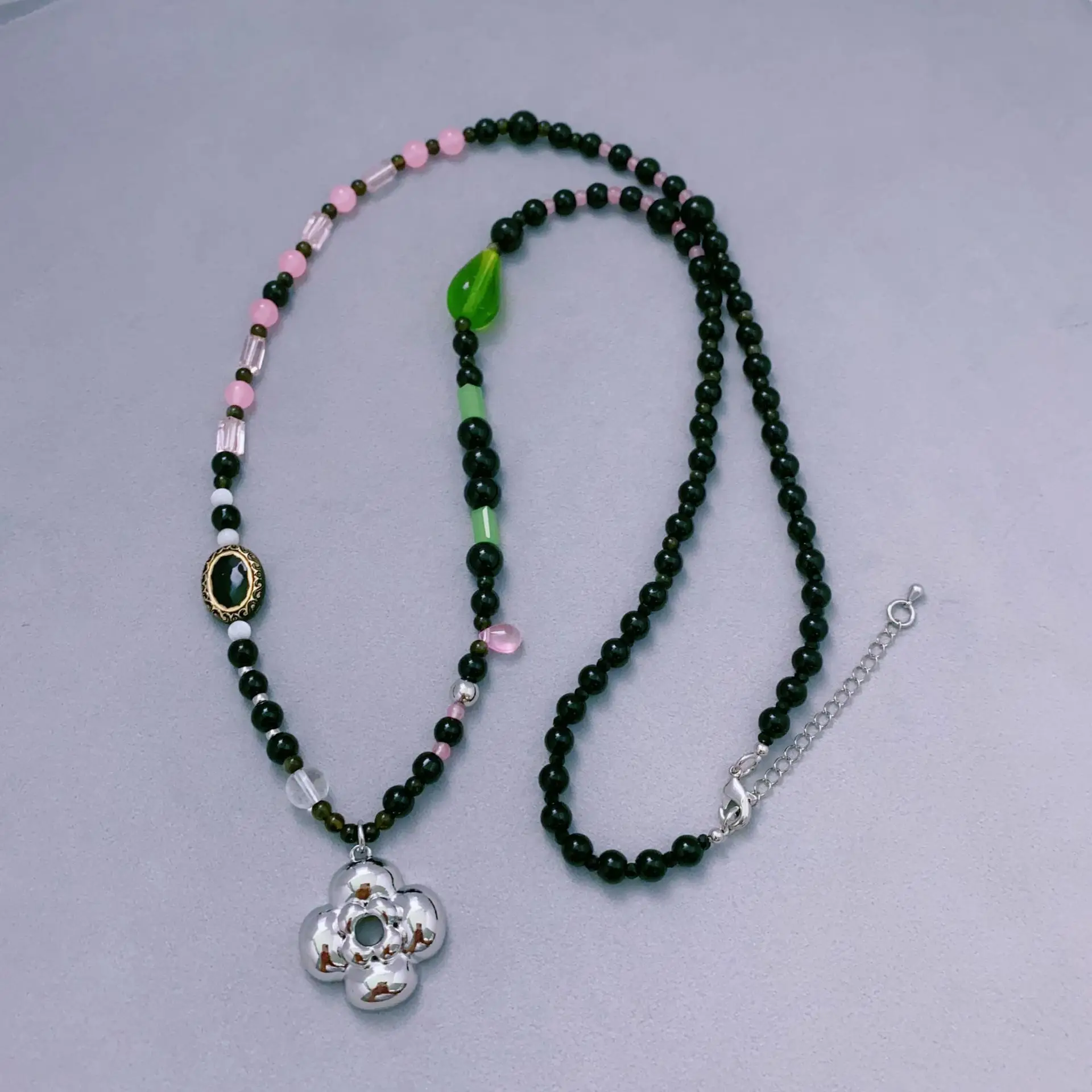 

Monet Garden Color Beaded Ethnic Style Retro Necklace Flower Pendant Versatile Temperament Necklace for Women