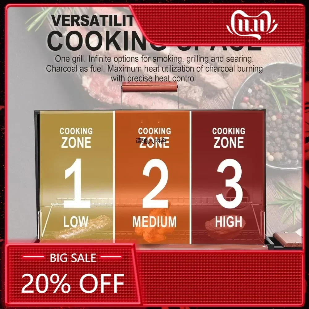 

CC1830V 30-бочковый угольный гриль с боковой передней панелью, окрашенным деревом, приготовление пищи 627 квадратных дюймов, для заднего двора на открытом воздухе, Pat