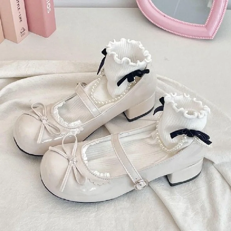

Milk White/black Flat Bottomed Thick Heel Lolita Uniform Single Shoes Women 2024 New Lolita Girls Round Toe Retro Single Shoes