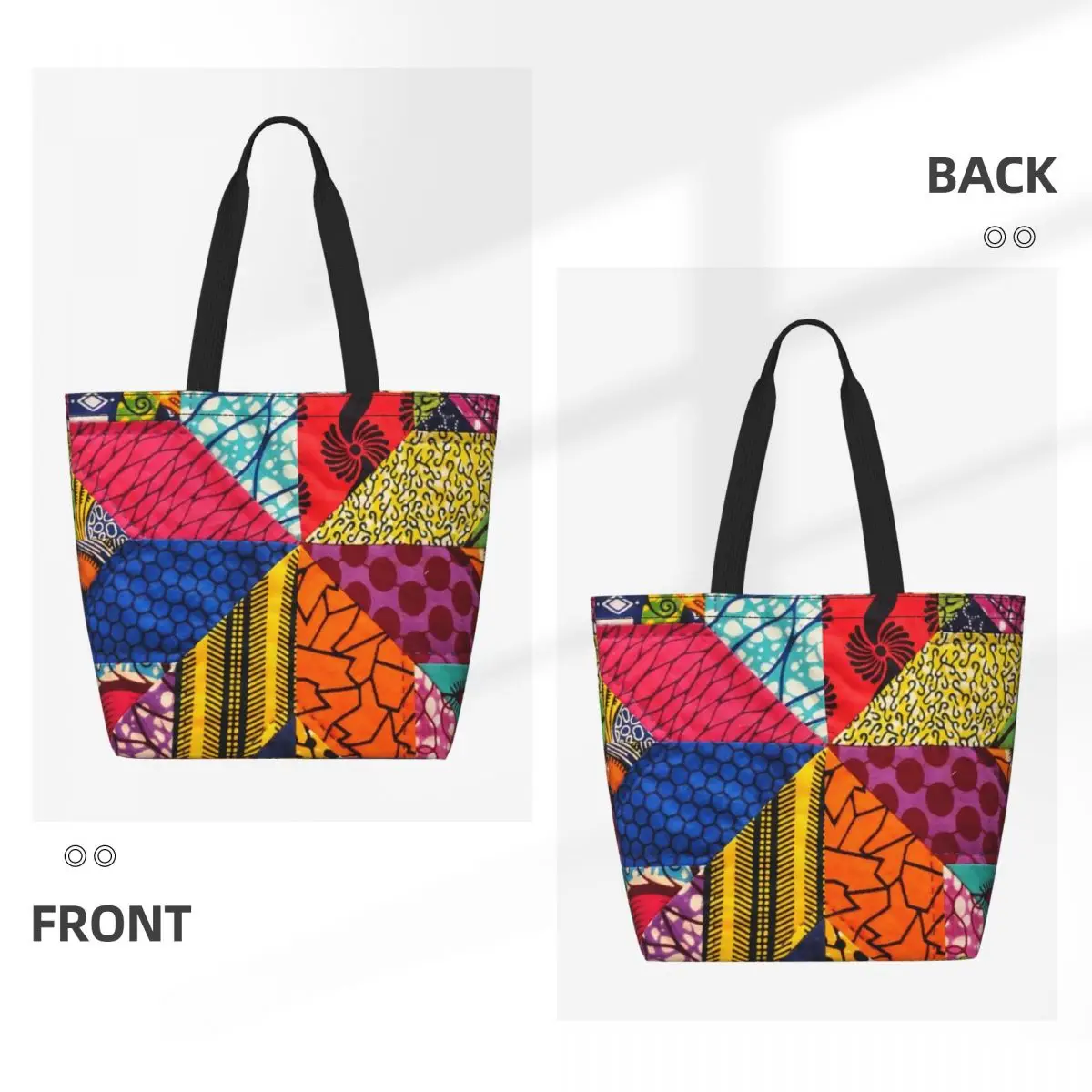 Afrika Ankara baskılar bakkal alışveriş taşıma çantası kadınlar geometrik etnik sanat tuval omuz Shopper çanta büyük kapasiteli çanta