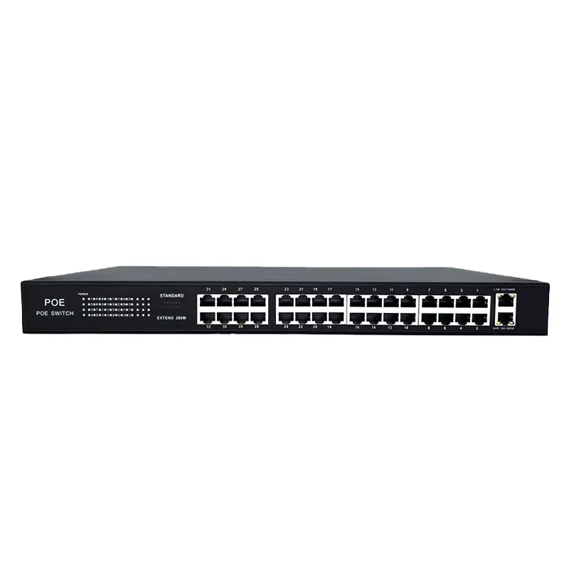 Industrial OEM ODM Openwrt PoE Switch 32FE PoE 2GE Uplink 400W Power Supply Wide Temperature Minus 10 to 55C