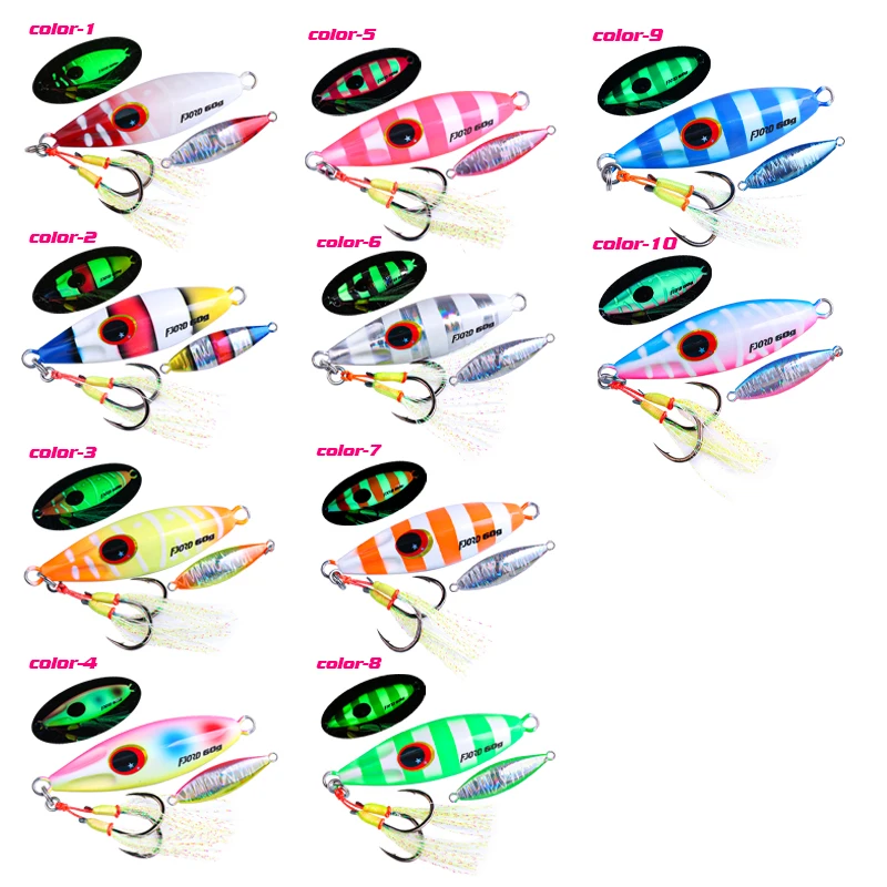 FJORD 40g 60g Metal Jig Sea Fishing Lures Fake Hard Baits Glow Dark With Assistant Hook Fishing Accessories Equipment Tackle - view 6