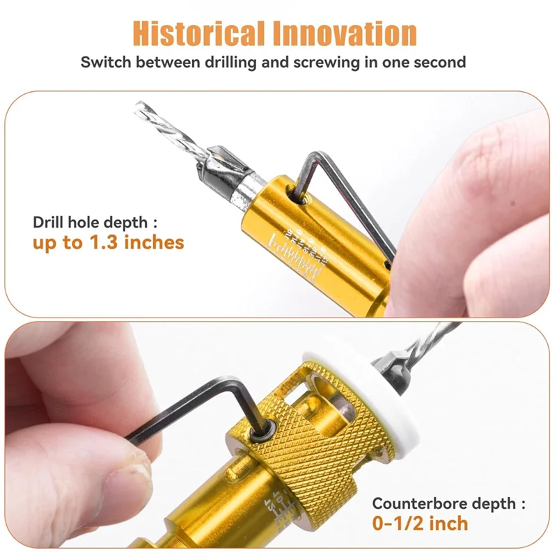 Set di punte da trapano svasatore A01F-5 pezzi con Hexshank a rilascio da 1/4 pollici, set di punte da trapano per la lavorazione del legno regolabile per foro per vite di carpenteria