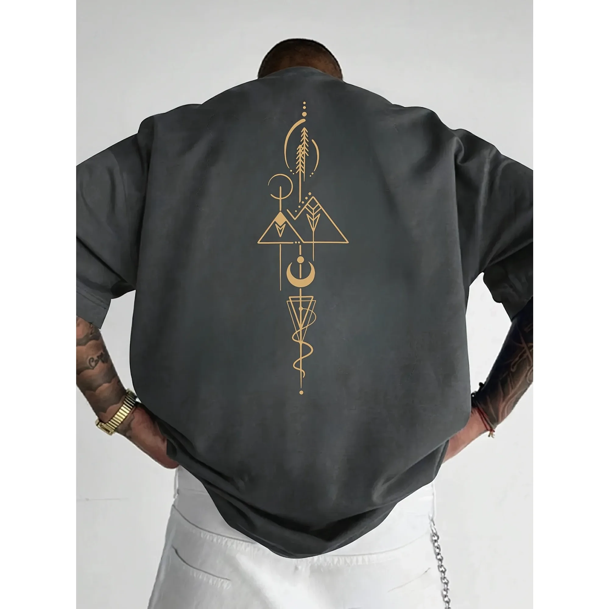 Men Women T-Shirt Minimalist Geometric Nature Symbols Tee Edgy Streetwear Casual Cotton Short Sleeve Tops