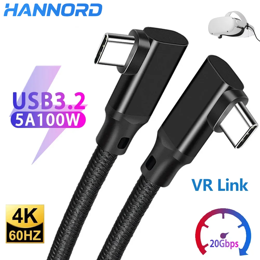 

Hannord USB 3.2 Gen2 20 Гбит/с Тип C Data VR Link Кабель USB C 4K@60 Гц Видео 90 градусов 100 Вт PD быстрая зарядка для MacBook Quest
