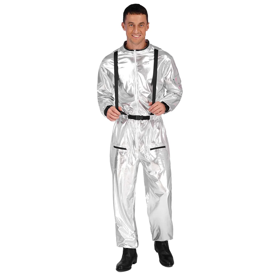 Disfraz De Astronauta Plateado Para Adultos – Mono Espacial Con Casco, Guantes, Gafas Y Parches Personalizables, Unisex Para Halloween Y Carnaval
