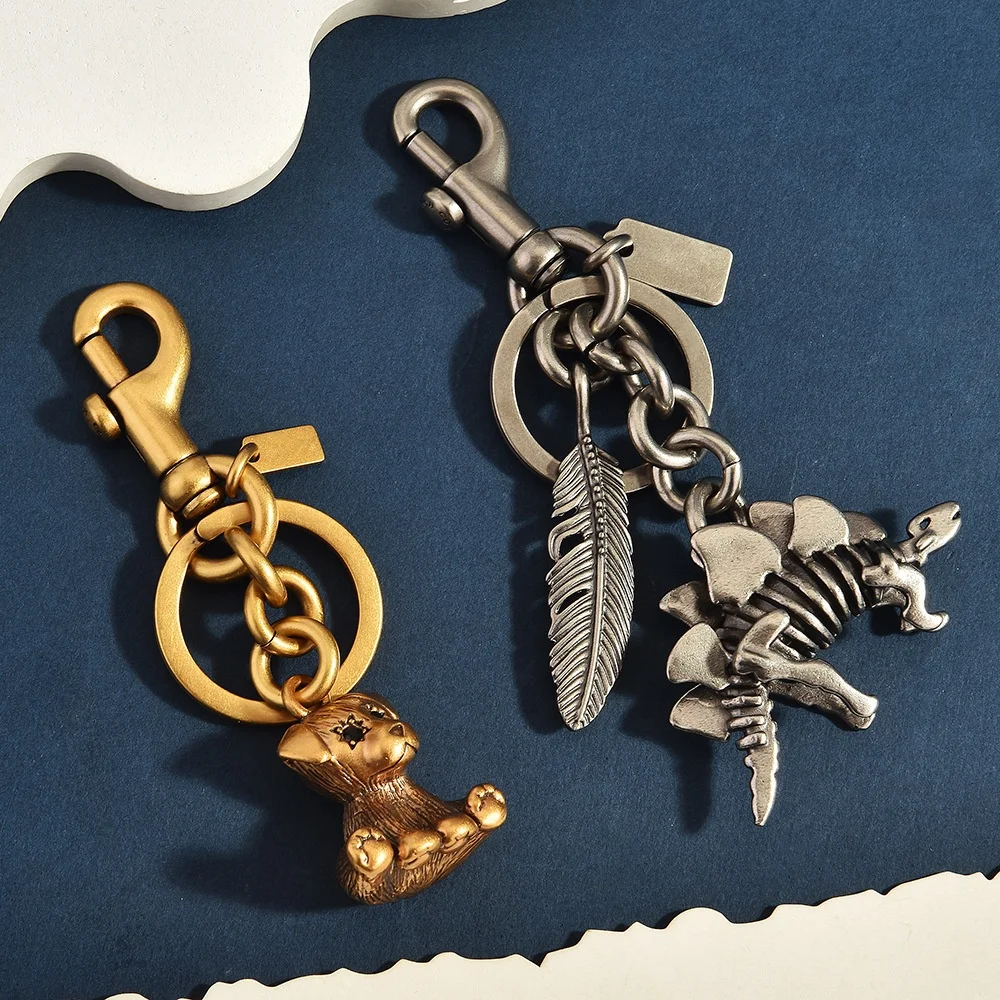 Dog Bag Charm Vintage Gold Tone Alloy Keychain With Clasp And Key Ring For Handbags Purses Dog Lovers Pet Lovers Gift Accessory